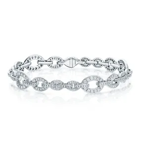 18ct White Gold Diamond Pave Set Graduating Oval Link And Bar Bracelet