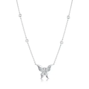 18kt White Gold Diamond Butterfly Necklace 4 Diamond in Chain