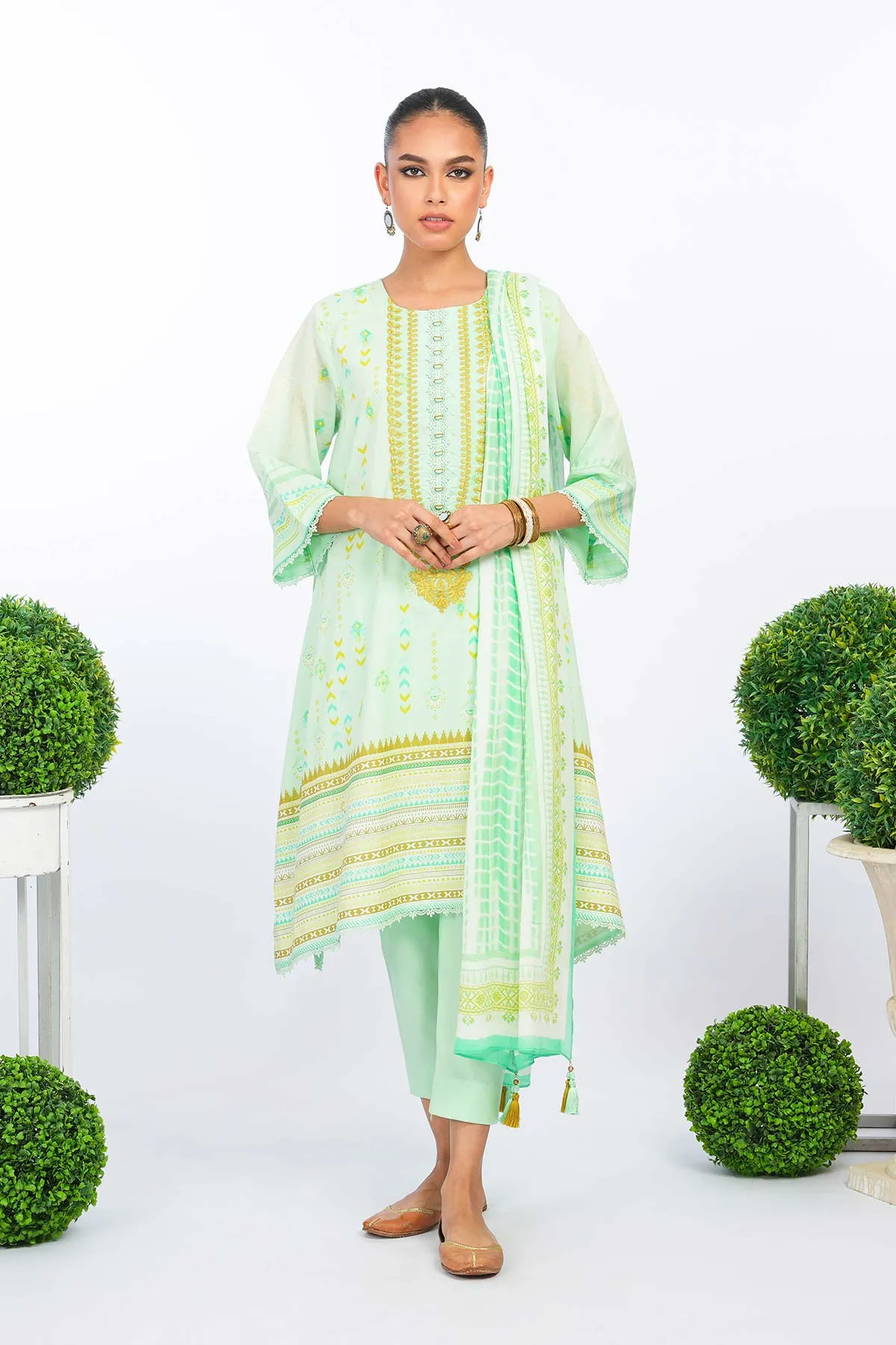 2 Pc Embroidered Lawn Suit With Cotton Net Dupatta