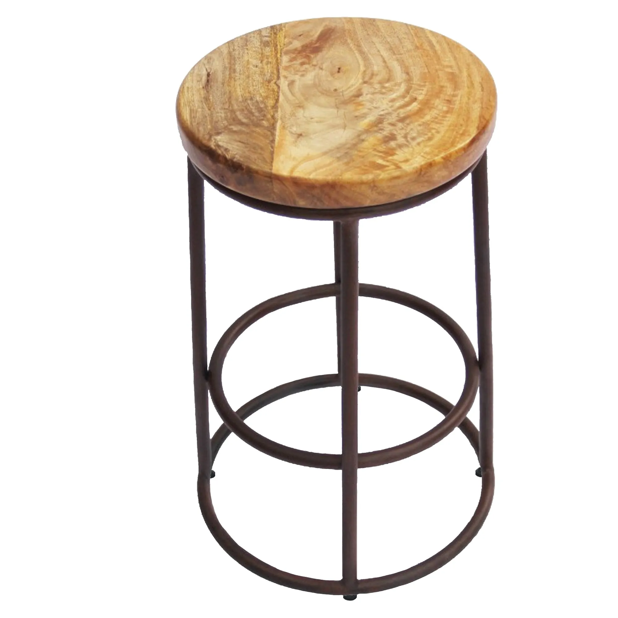 24 Inch Acacia Wood Counter Height Barstool With Iron Base, Brown And Black  By Benzara