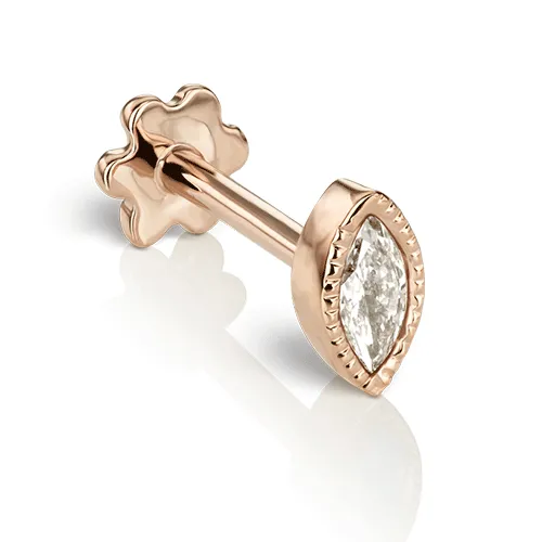 4mm Scalloped Marquise Diamond Threaded Stud by Maria Tash in 14K Rose Gold. Flat Stud.