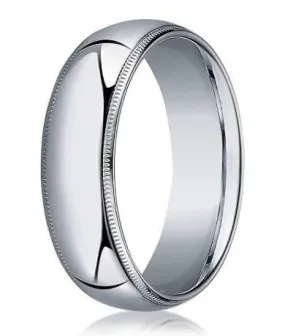 7mm Domed Milgrain Polished Finish Comfort-fit 10K White Gold Wedding Band