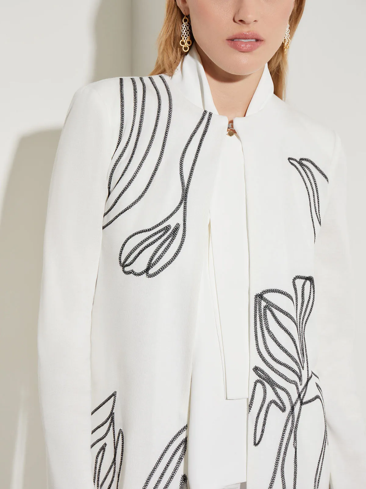 Abstract Embroidery Jewel Neck Jacket