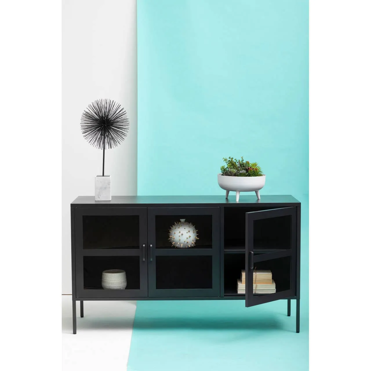 Acier Three Door Black Sideboard