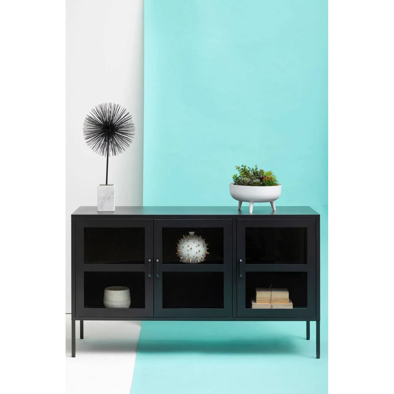 Acier Three Door Black Sideboard