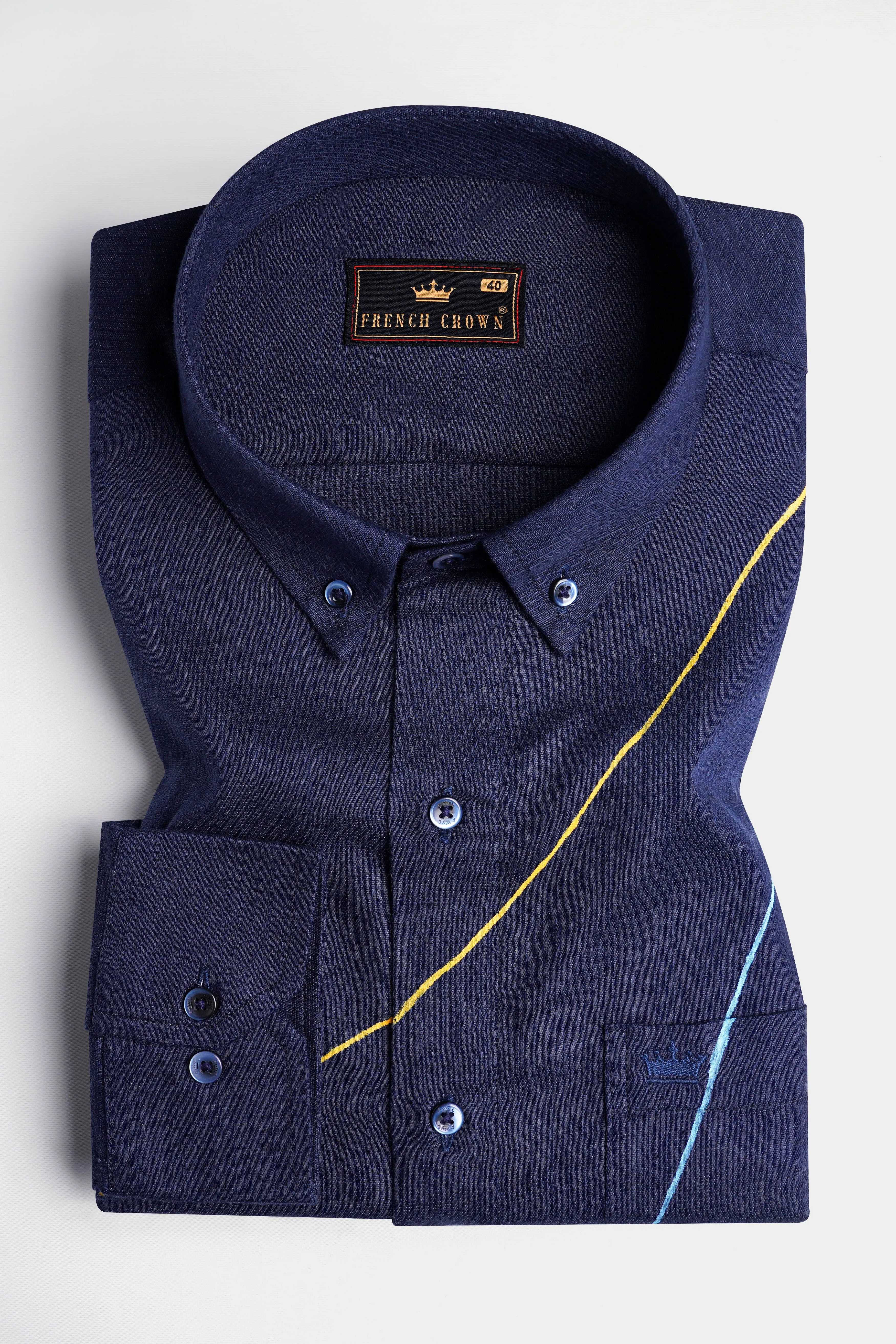 Admiral Blue Hand Painted Luxurious Linen Designer Shirt