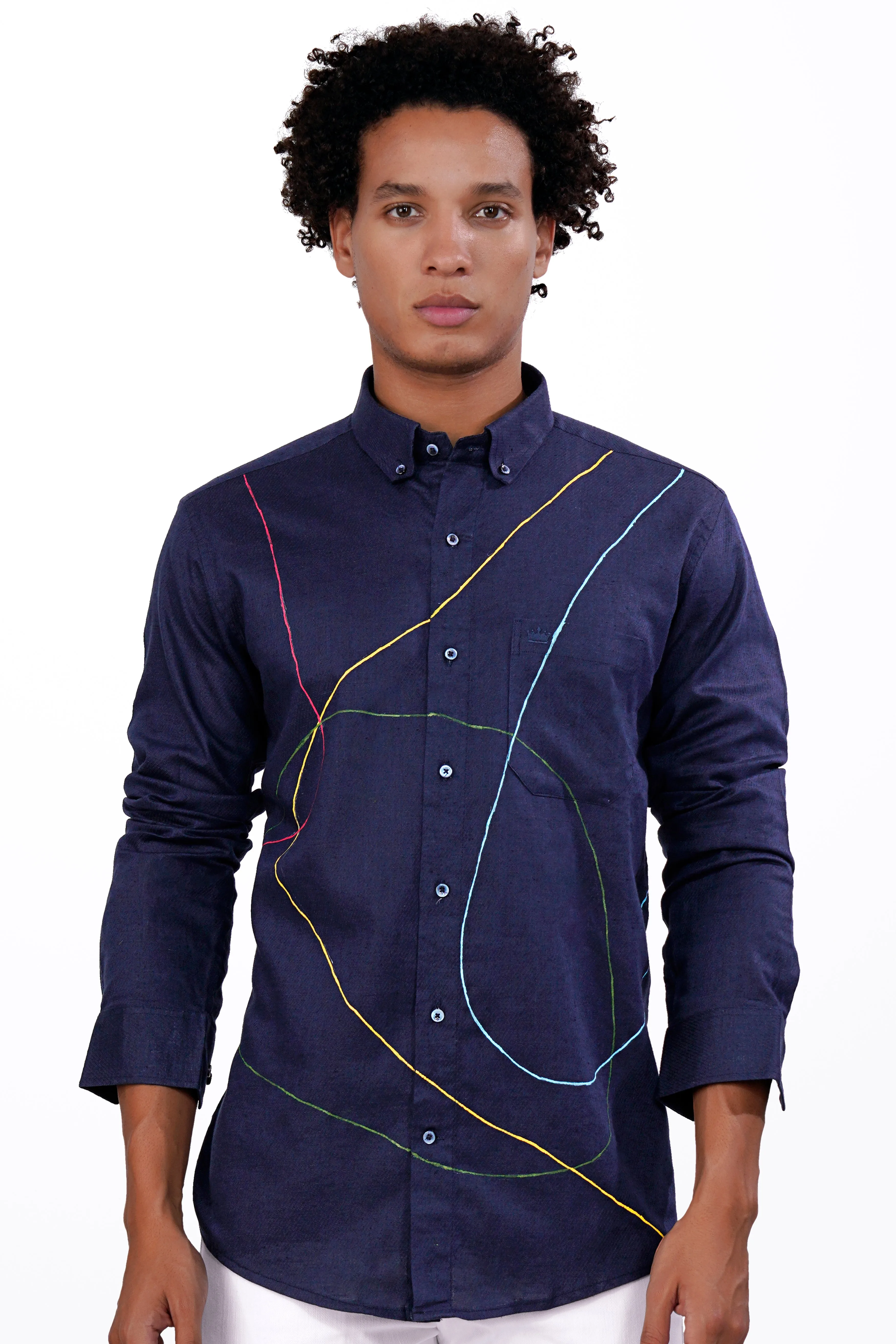 Admiral Blue Hand Painted Luxurious Linen Designer Shirt