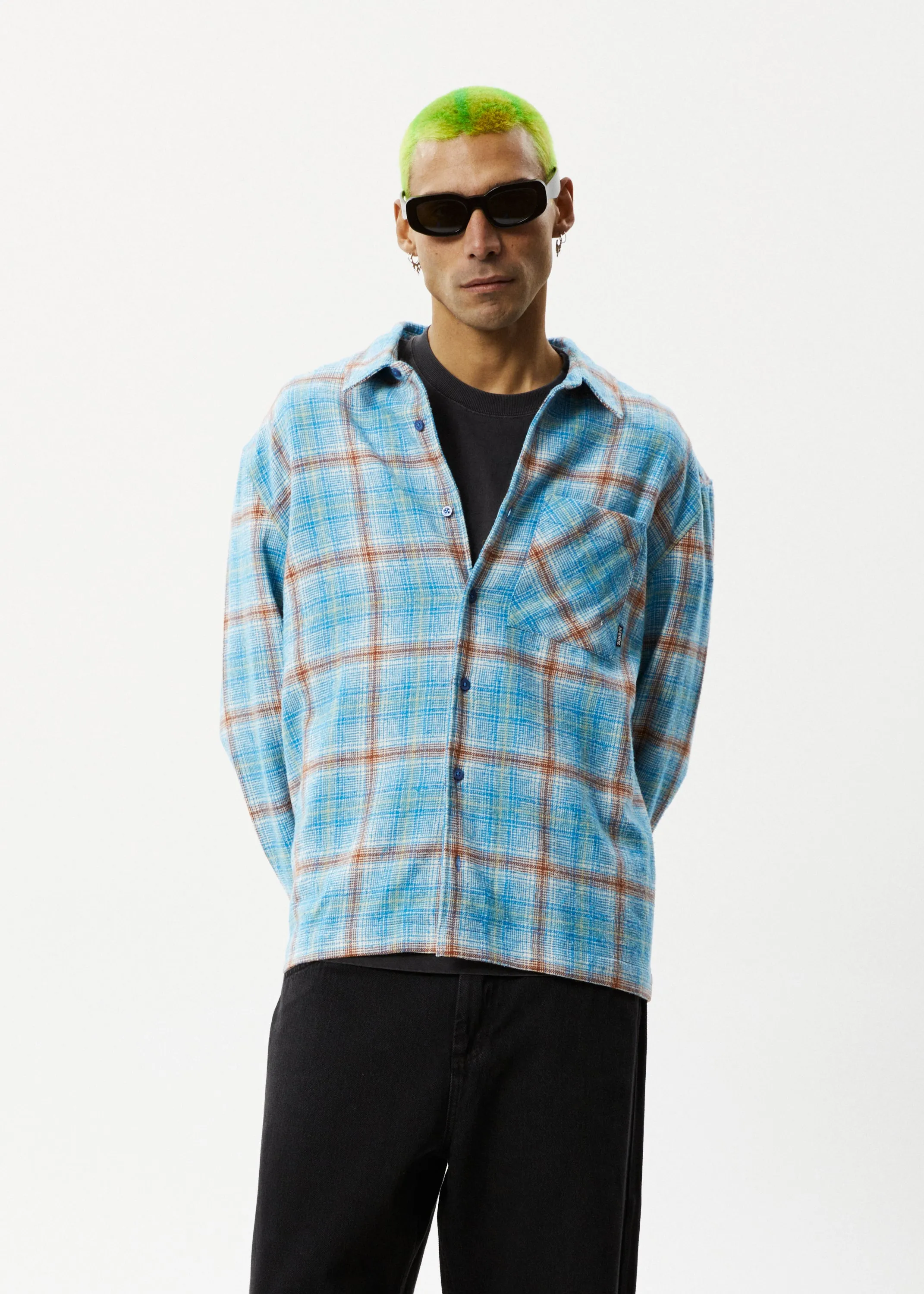 AFENDS Mens Position - Flannel Shirt - Lake Check