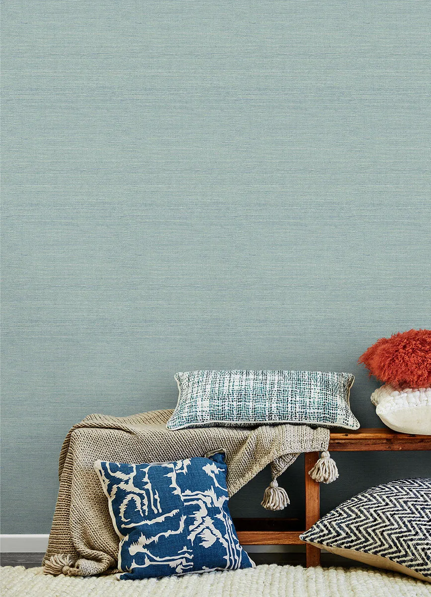 Agave Aqua Faux Grasscloth Wallpaper from the Thoreau Collection