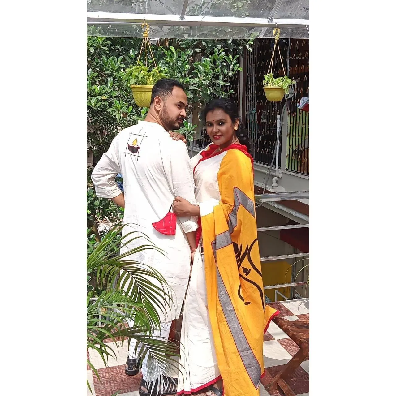 Aguner Porosmoni -Saree-Kurta Cotton Couple Set