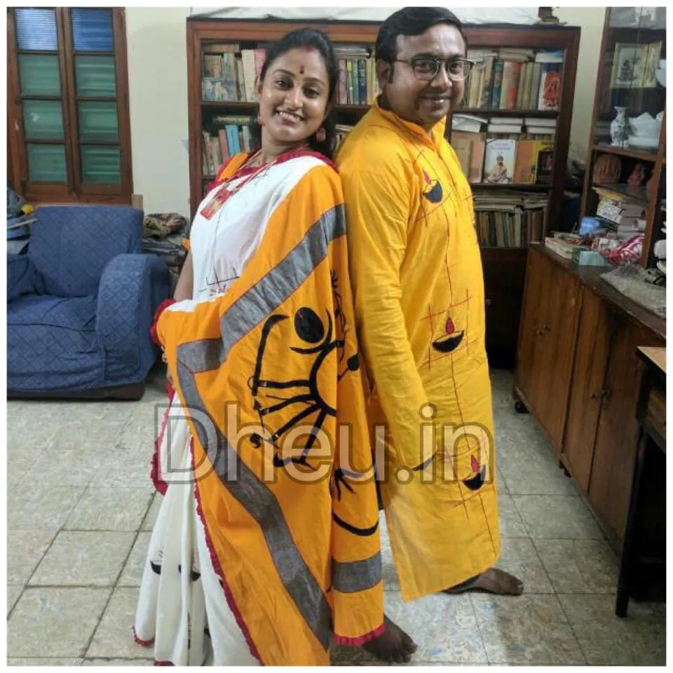 Aguner Porosmoni -Saree-Kurta Cotton Couple Set