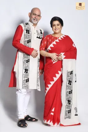 Amader Choto Gram- Cotton Saree Kurta Set For Mom and Dad