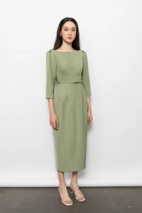 Amelia Sheath Boat Neck Polyester Midi Dress