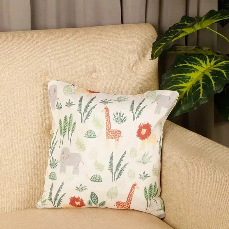 Animal & Plants Printed Polyester Cushion Cover | 16 x 16 Inches