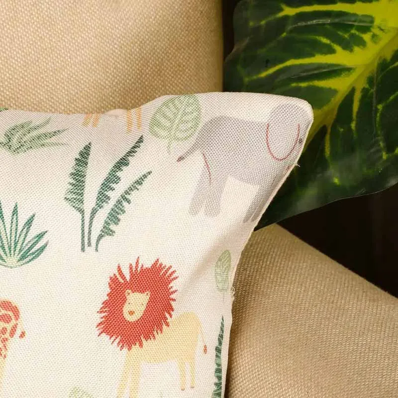 Animal & Plants Printed Polyester Cushion Cover | 16 x 16 Inches