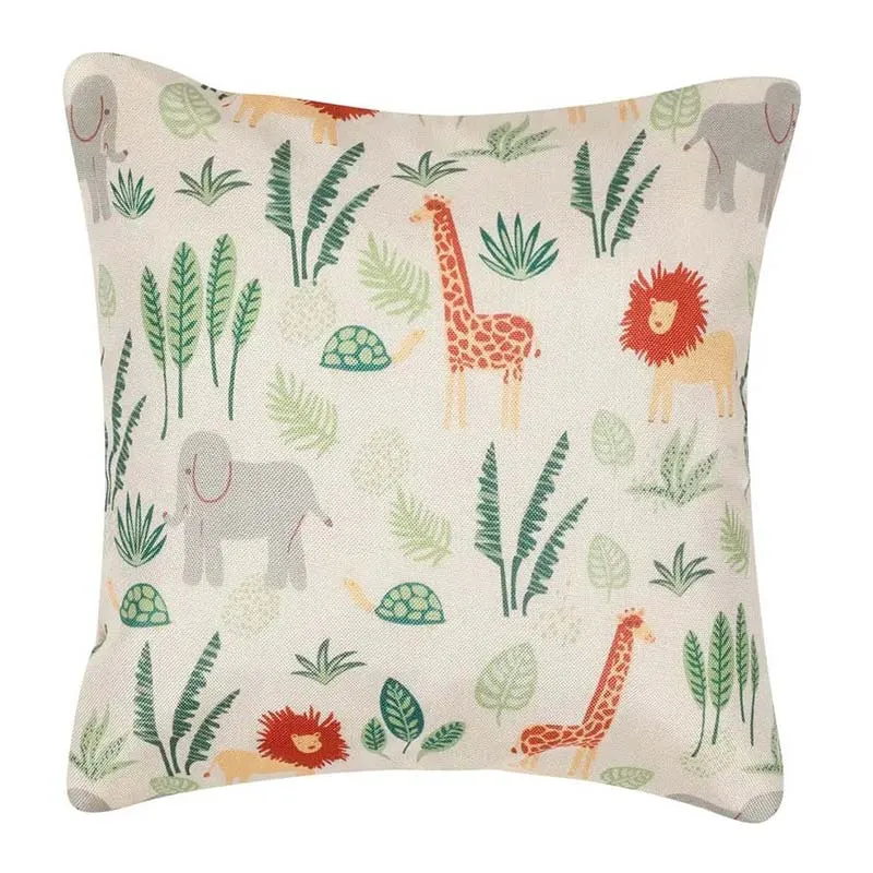 Animal & Plants Printed Polyester Cushion Cover | 16 x 16 Inches