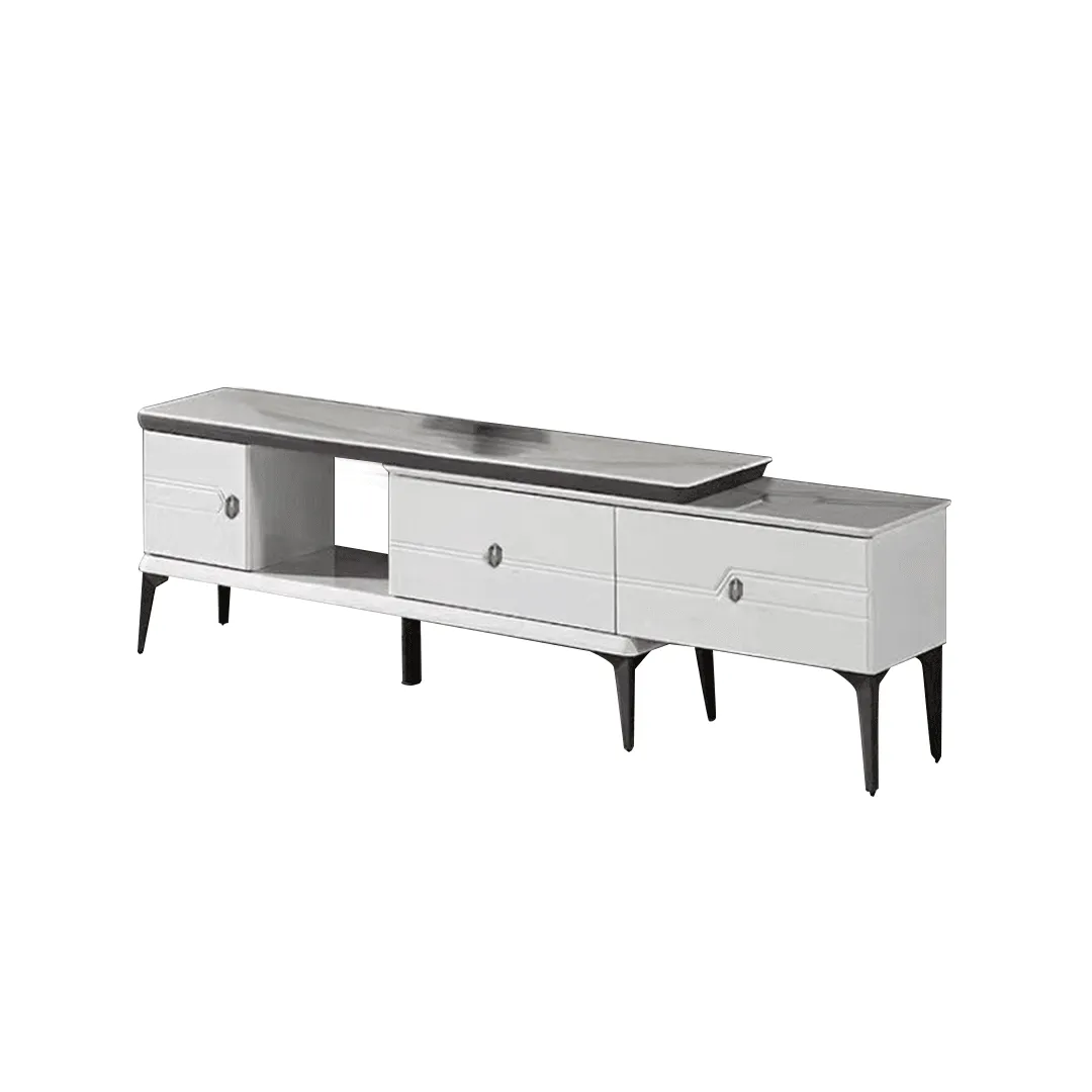 Annalisa Extendable TV Console with Glossy White Jade Stone Top