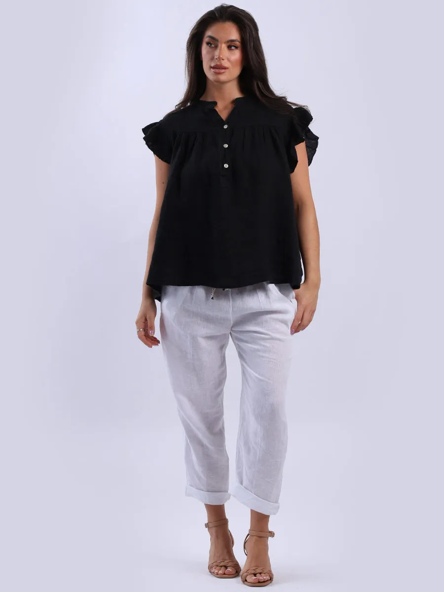 Anne   Kate Italian Linen Lagenlook Ruffle Blouse