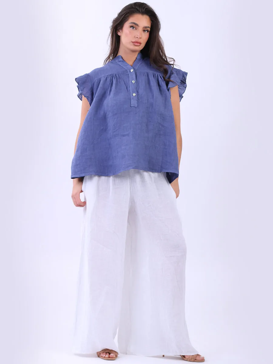 Anne   Kate Italian Linen Lagenlook Ruffle Blouse