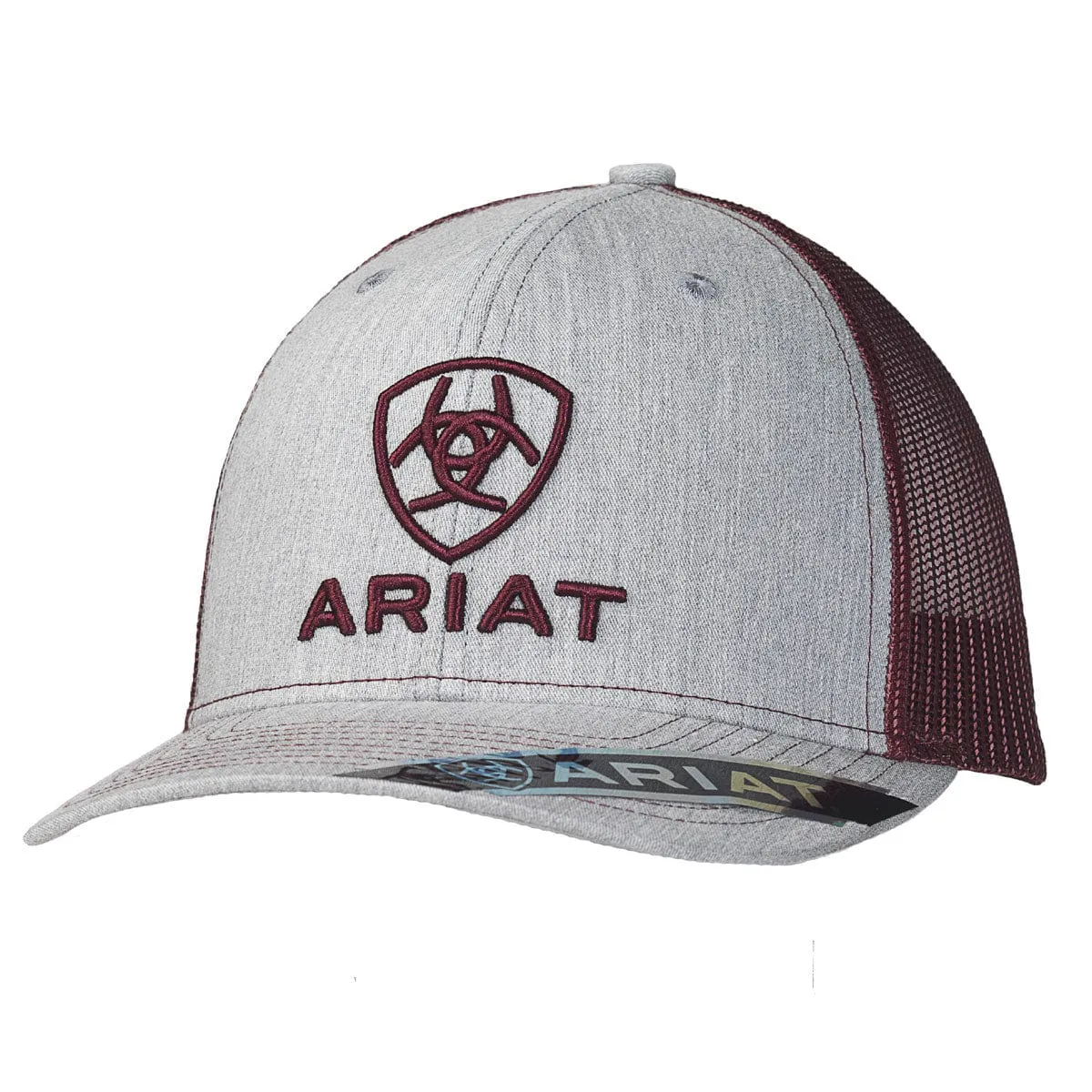 Ariat Men's Grey Embroidery & Burgundy Mesh Ball Cap A300012009