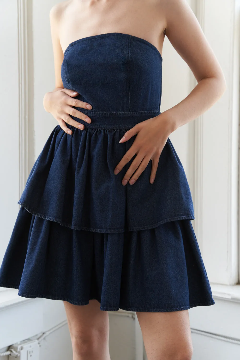 AWARE OF THIS DENIM MINI DRESS