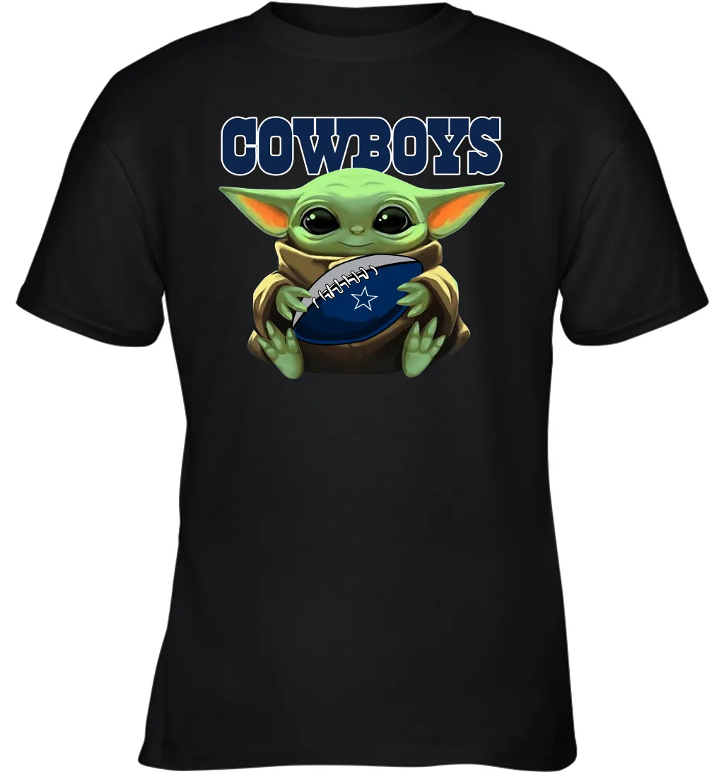 Baby Yoda Loves The Dallas Cowboys Star Wars Baby Yoda Hugs Cowboys NFL Youth T-Shirt