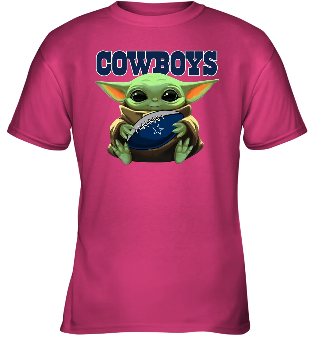 Baby Yoda Loves The Dallas Cowboys Star Wars Baby Yoda Hugs Cowboys NFL Youth T-Shirt