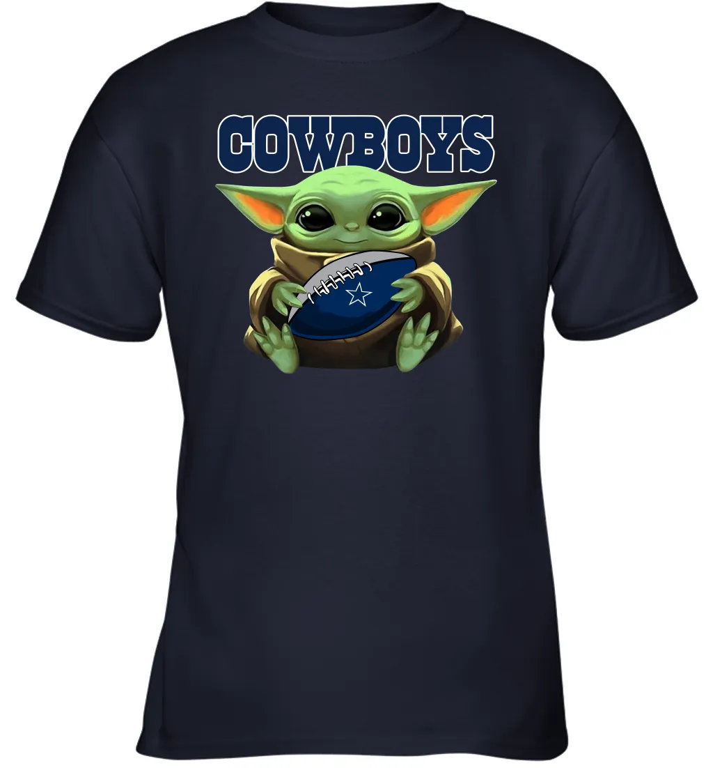 Baby Yoda Loves The Dallas Cowboys Star Wars Baby Yoda Hugs Cowboys NFL Youth T-Shirt