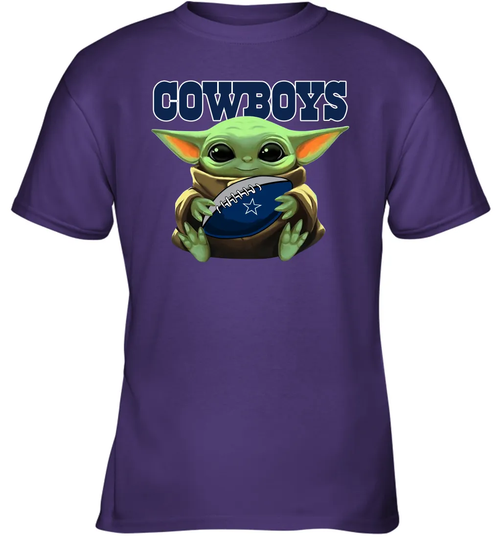 Baby Yoda Loves The Dallas Cowboys Star Wars Baby Yoda Hugs Cowboys NFL Youth T-Shirt