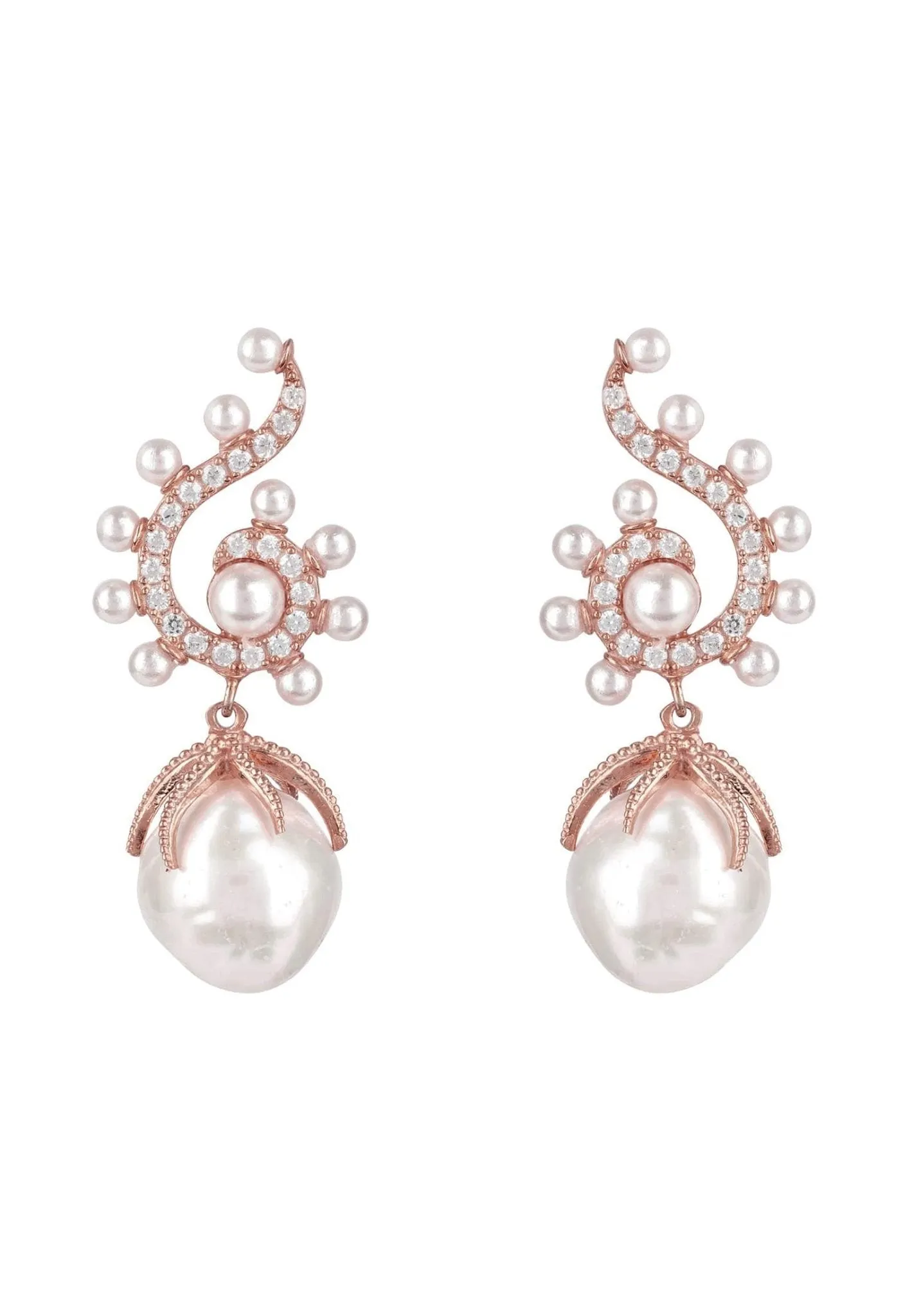 Baroque Pearl Poseidon Gemstone Drop Earrings White Rosegold