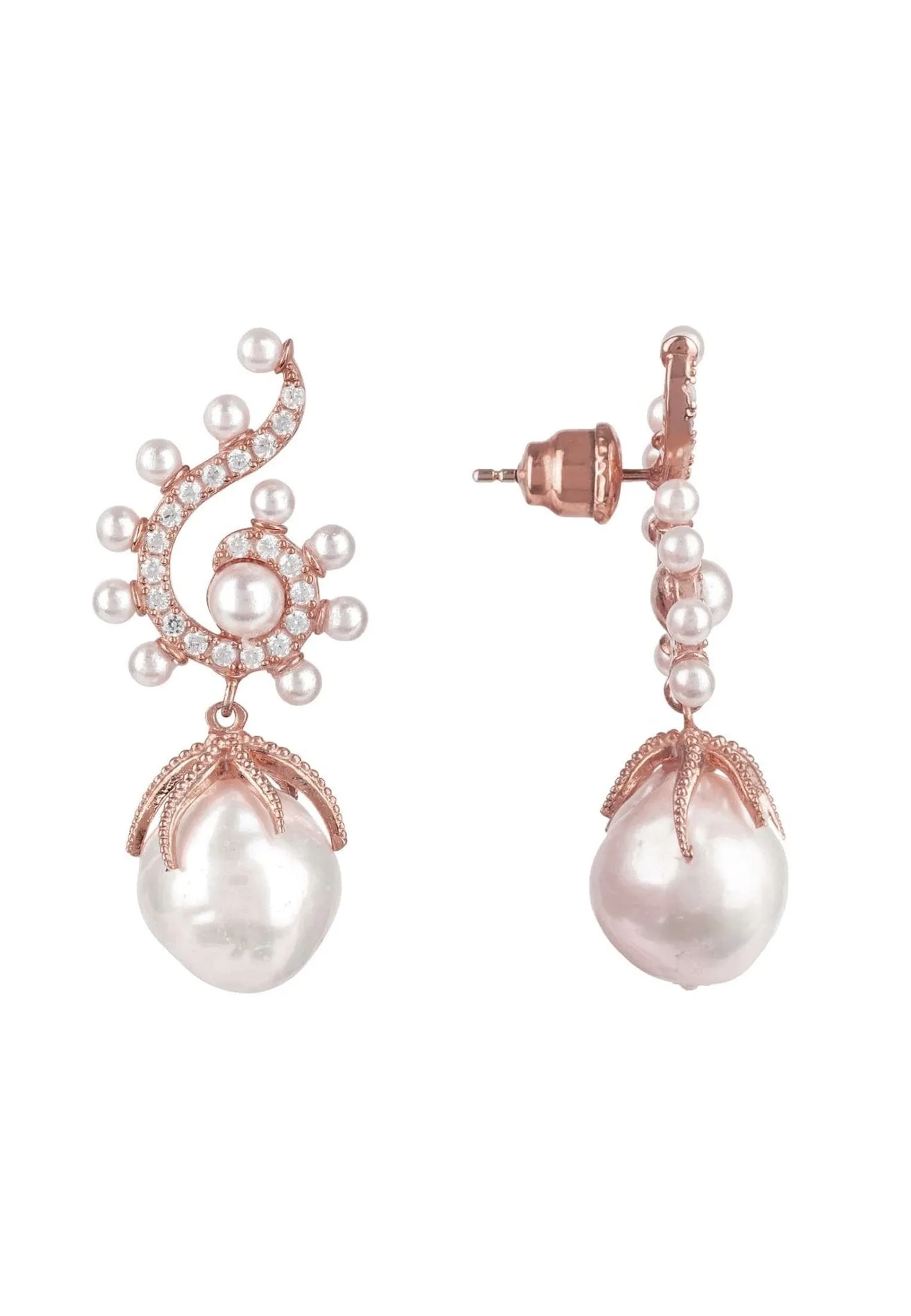 Baroque Pearl Poseidon Gemstone Drop Earrings White Rosegold