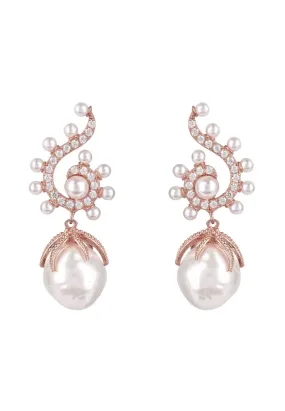 Baroque Pearl Poseidon Gemstone Drop Earrings White Rosegold