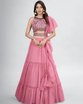 Beautiful Pink colored printed Lehenga Set - Rent