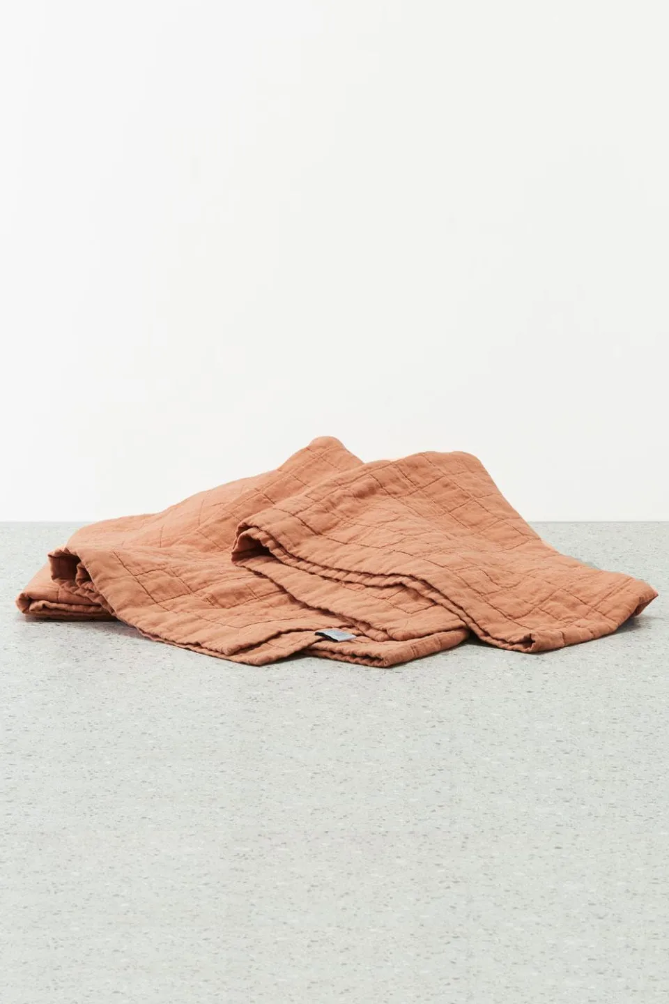 Belgian Washed Linen Adobe Terracotta Quilted Coverlet