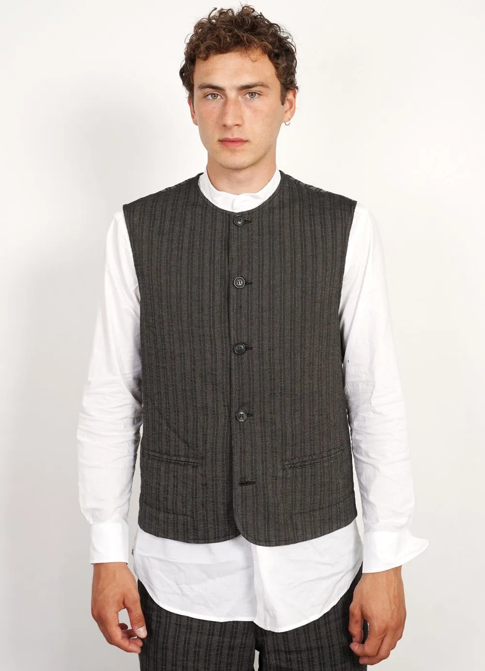 BEN | Crewneck Waistcoat | Taupe Stripes