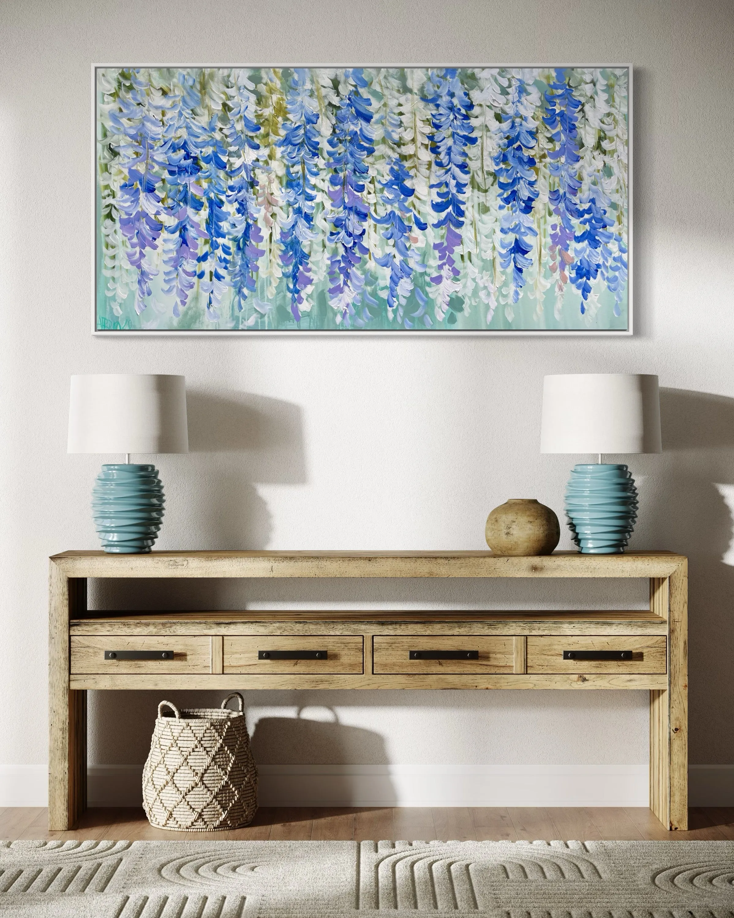 Blue heaven wisteria-Original on gallery cotton  75x150 cm