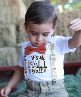 Boys Thanksgiving Shirt Fall Ya'll with Bow Tie and Gobble Suspenders