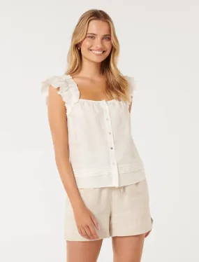 Breannas Elegant Babydoll Top with Delicate Frills