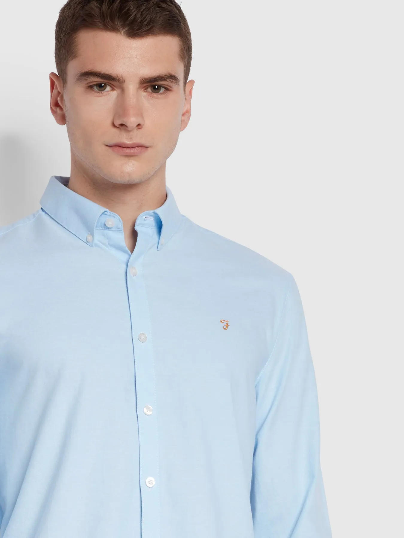 Brewer Casual Fit Long Sleeve Organic Cotton Oxford Shirt In Sky Blue