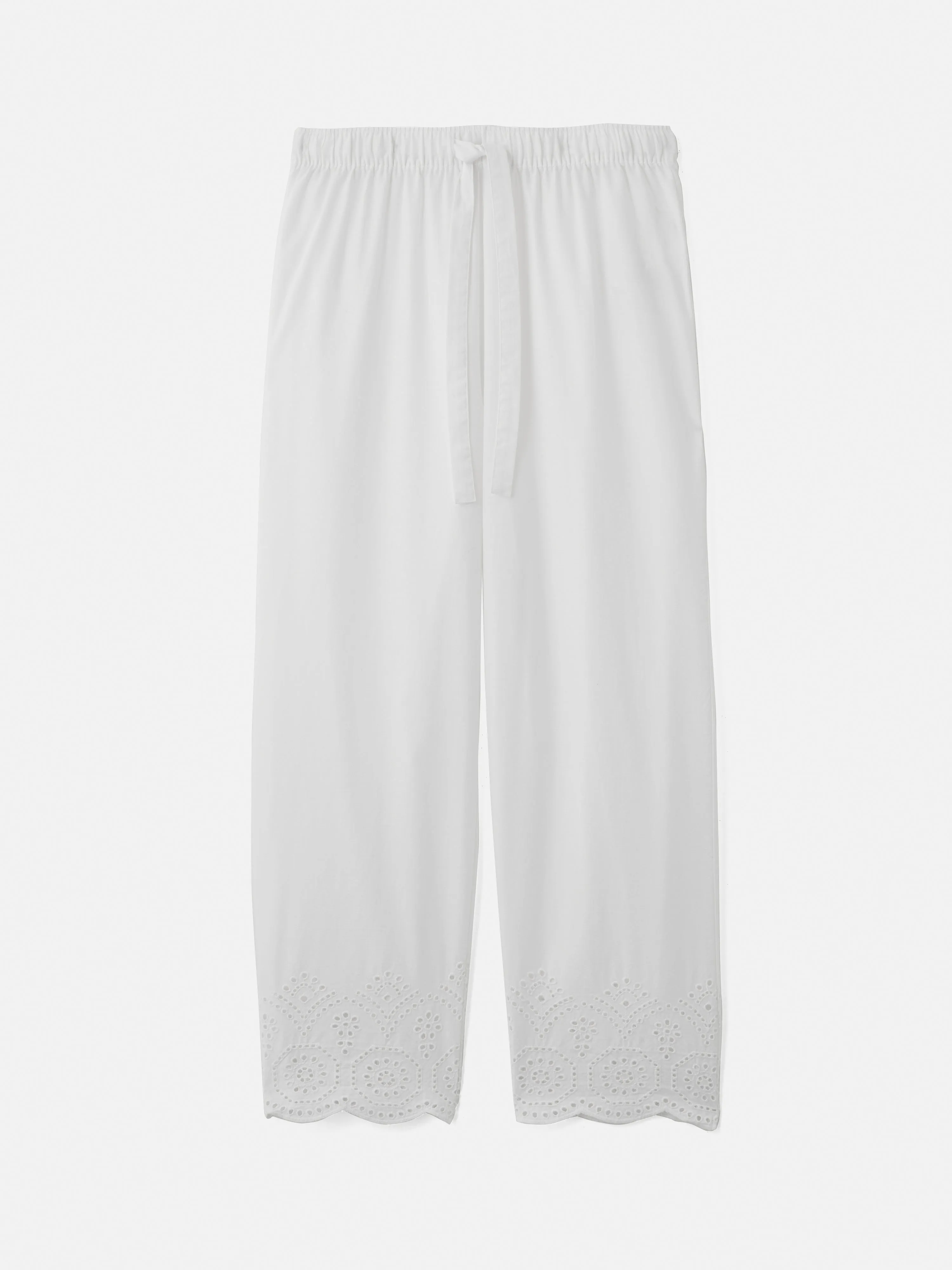 Broderie Anglaise Cropped Pyjama Trouser | White