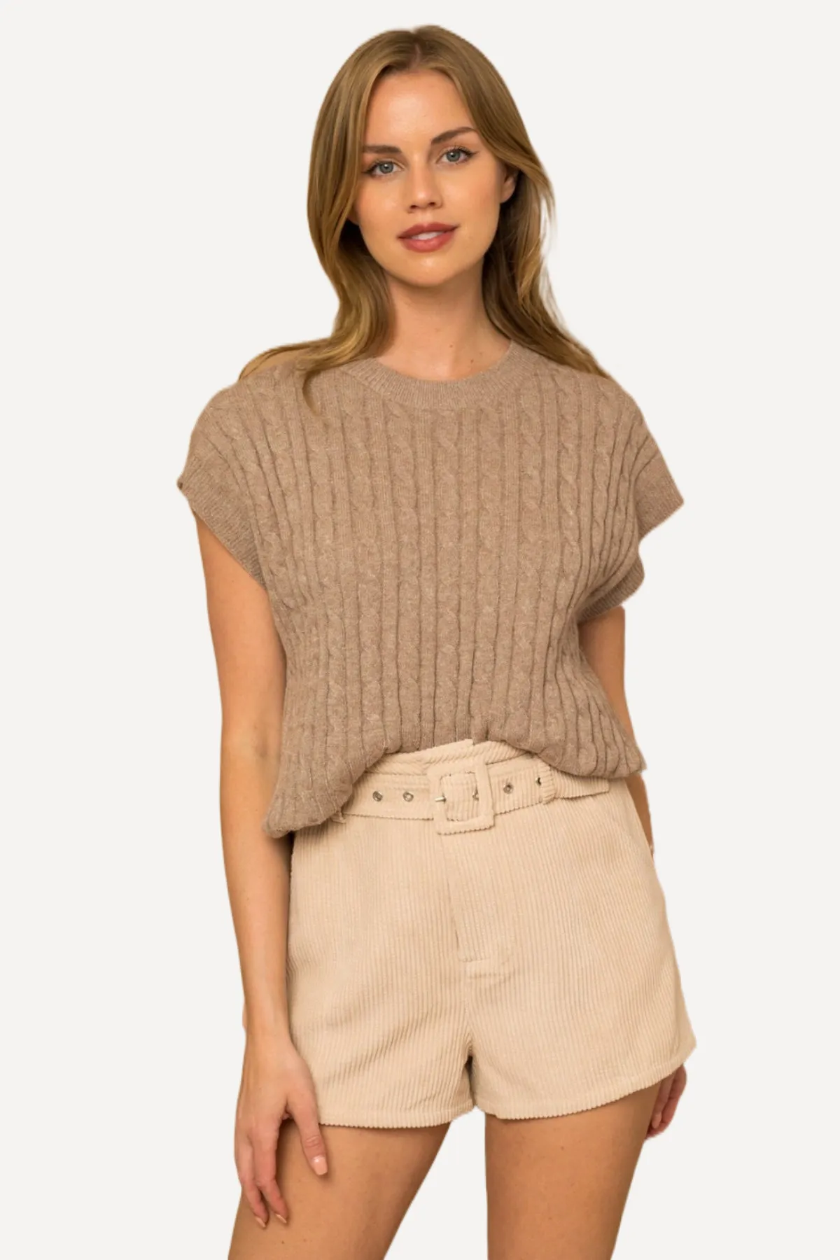 Cable Knit Short Sleeve Top