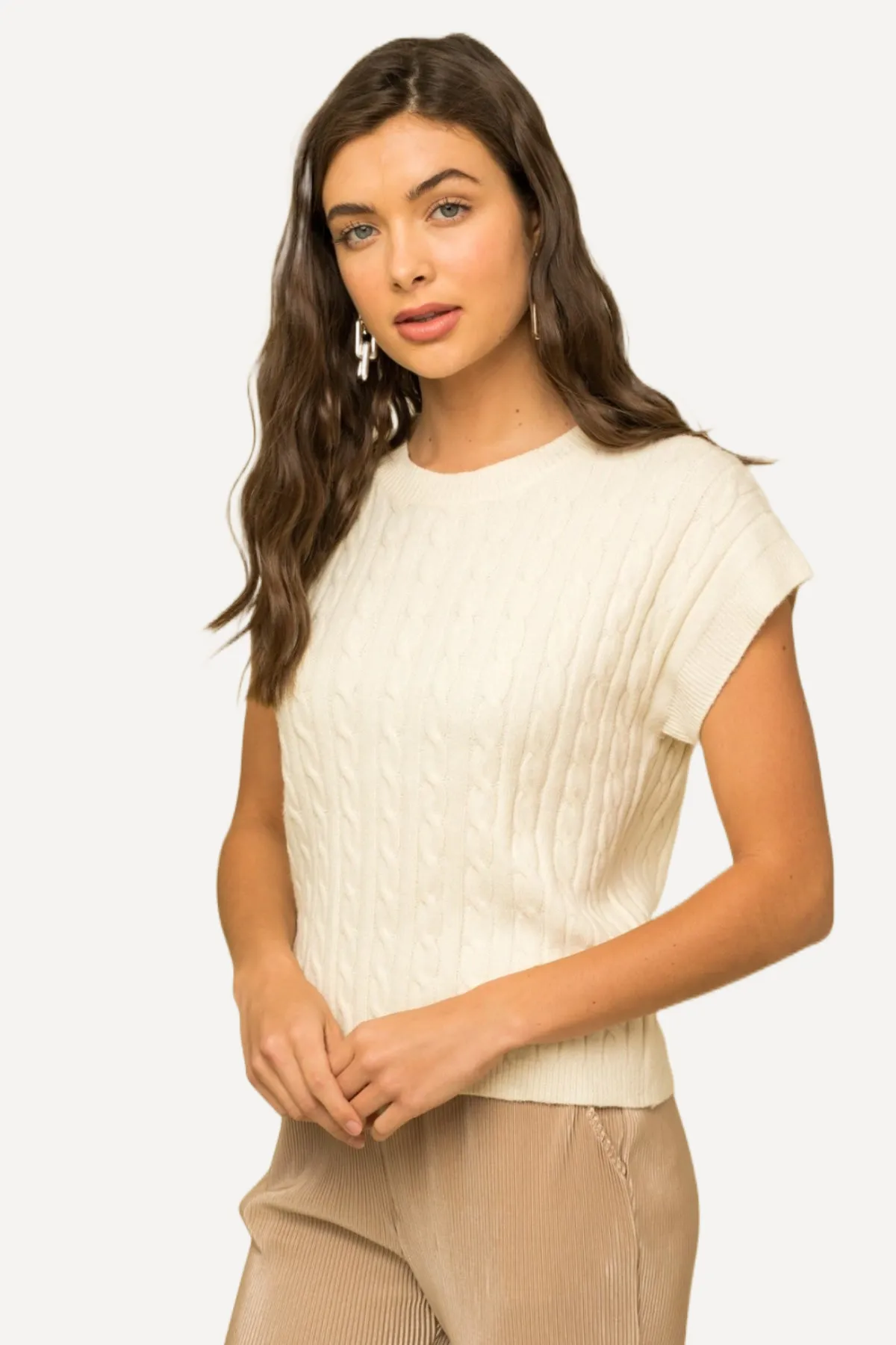 Cable Knit Short Sleeve Top