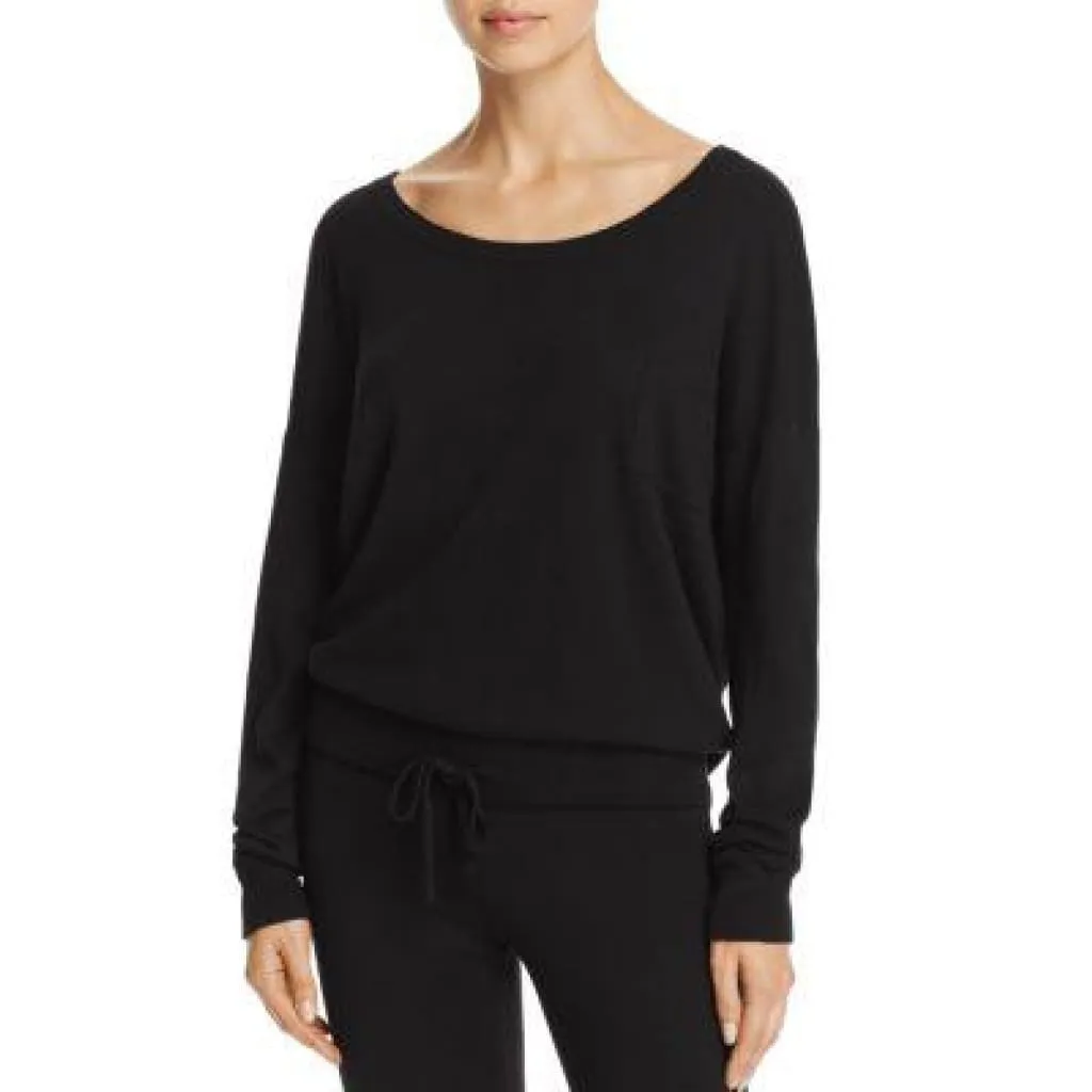 Calvin Klein QS5730 Pure Knits Long Sleeve Lounge Top LARGE Black NWT