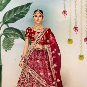 Cherry Red Bridal Lehenga Choli - Rent