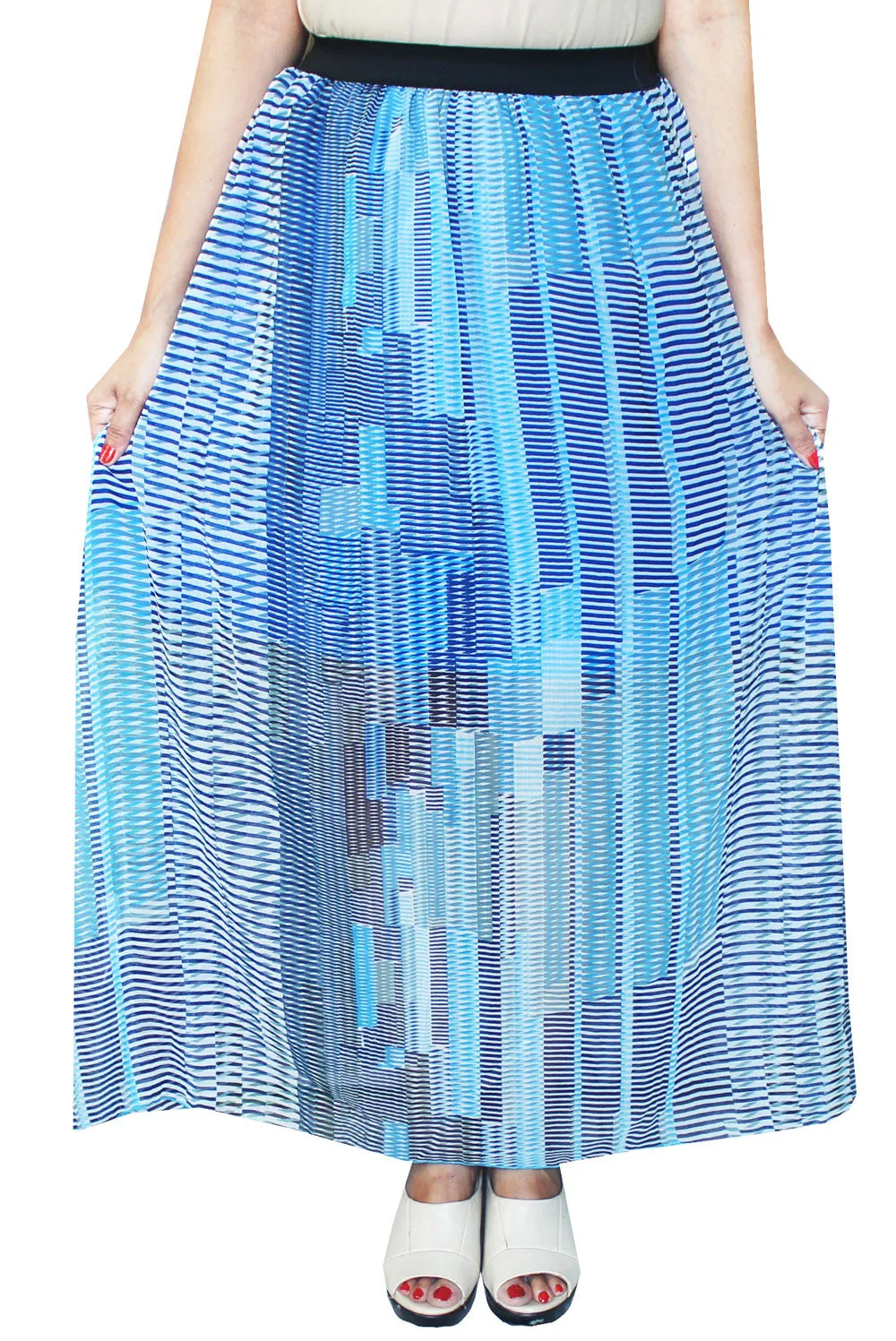 Chiffon Printed Long  Skirt Womens Indian Clothing (Blue)