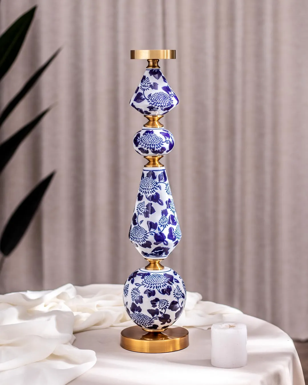 'Chrysanthemum' Ming Pillar Candle Holder - Large