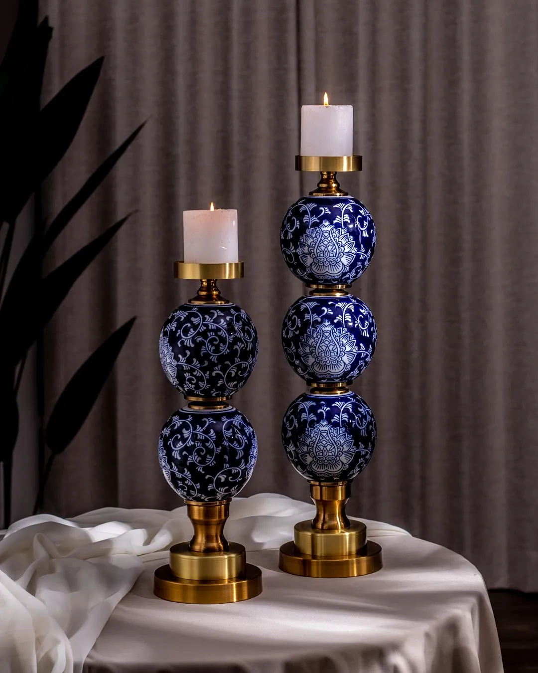 'Chrysanthemum' Ming Pillar Candle Holder - Large