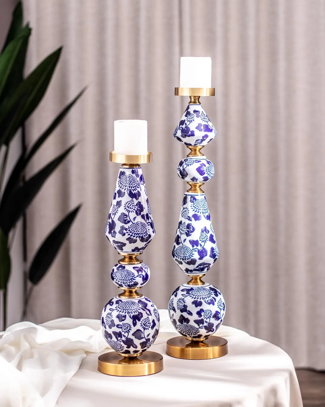 'Chrysanthemum' Ming Pillar Candle Holder - Large