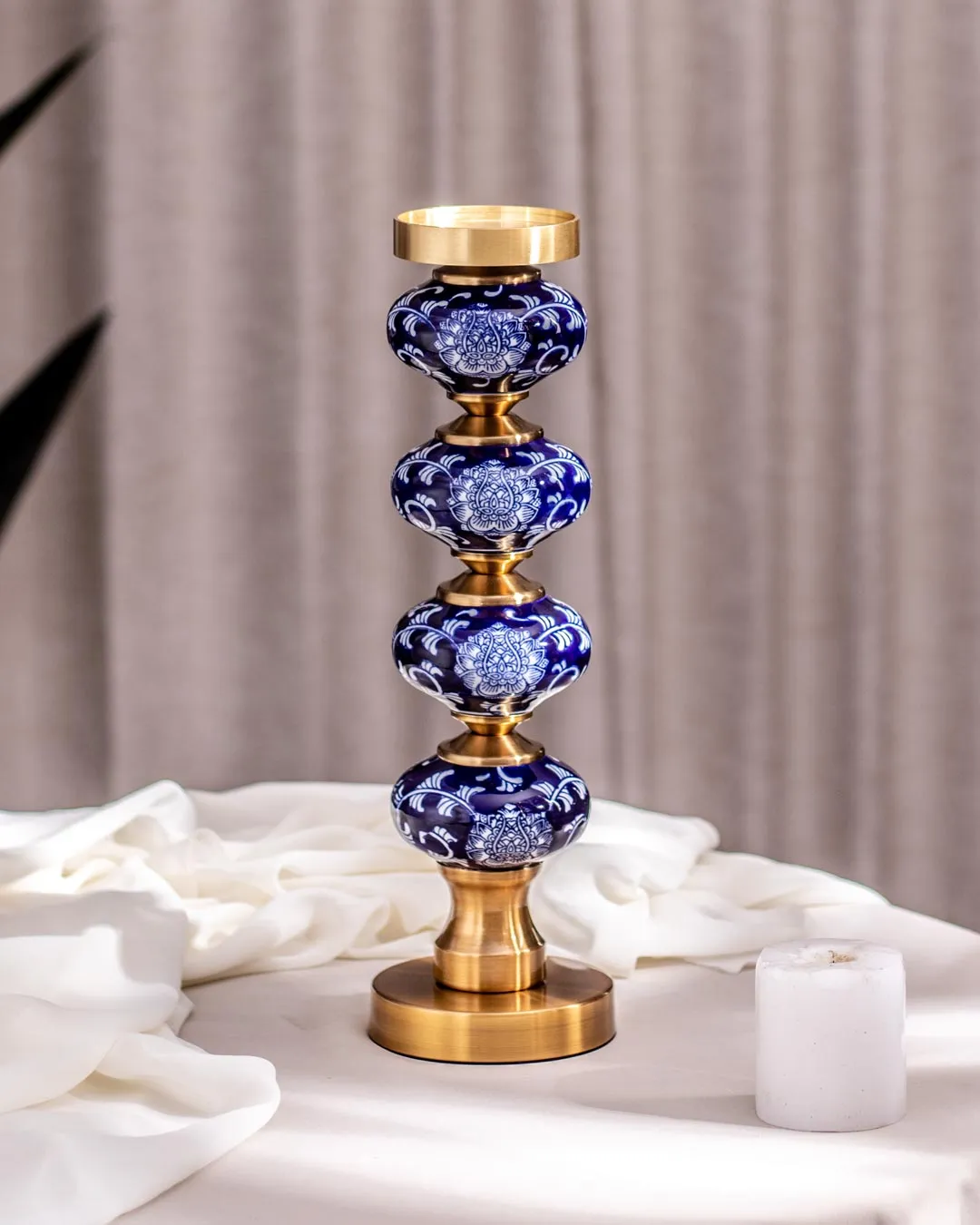 'Chrysanthemum' Ming Pillar Candle Holder - Small