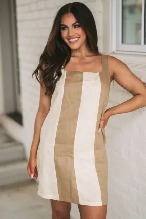 Color Block Mini Dress- Brown/Cream